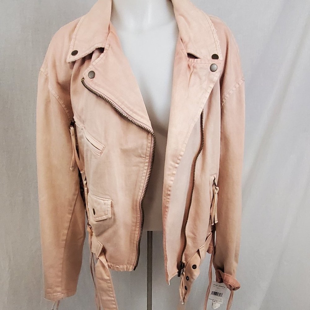 Free People Pink Denim Moto Jacket size Small (tags attached)